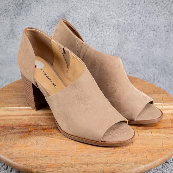 Lucky Brand Jexa Open Toe Stack Chunky Heel Sandals Booties Size 10 M Tan - Picture 1 of 6
